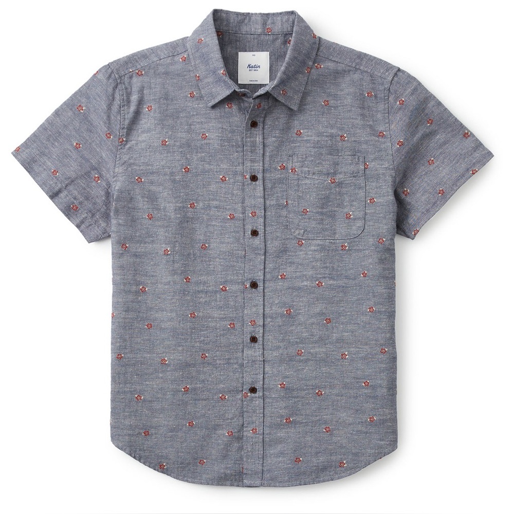 Katin Plume Embroidered Short-Sleeve‎ Button-Down Shirt – Blue 🌸